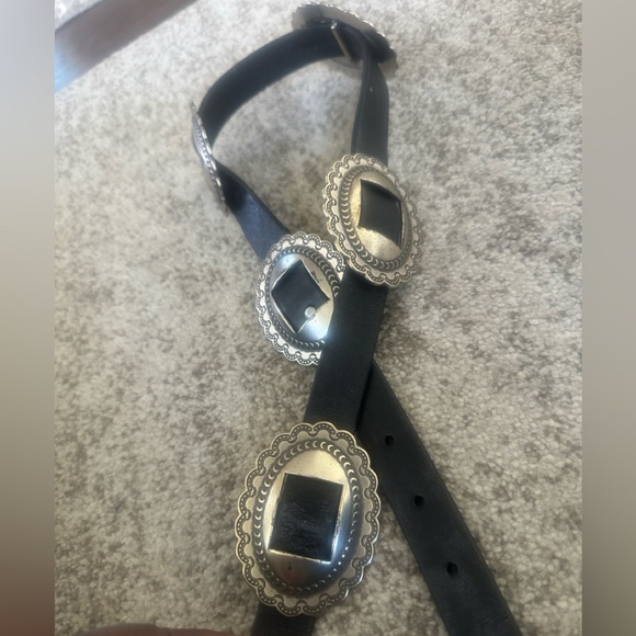 Lauren Ralph Lauren Black Leather Metal Conchos Accent Statement Belt L - Picture 5 of 10